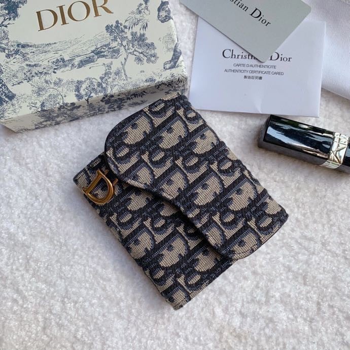 Dior Saddle Lotus Wallet In Blue Oblique Jacquard