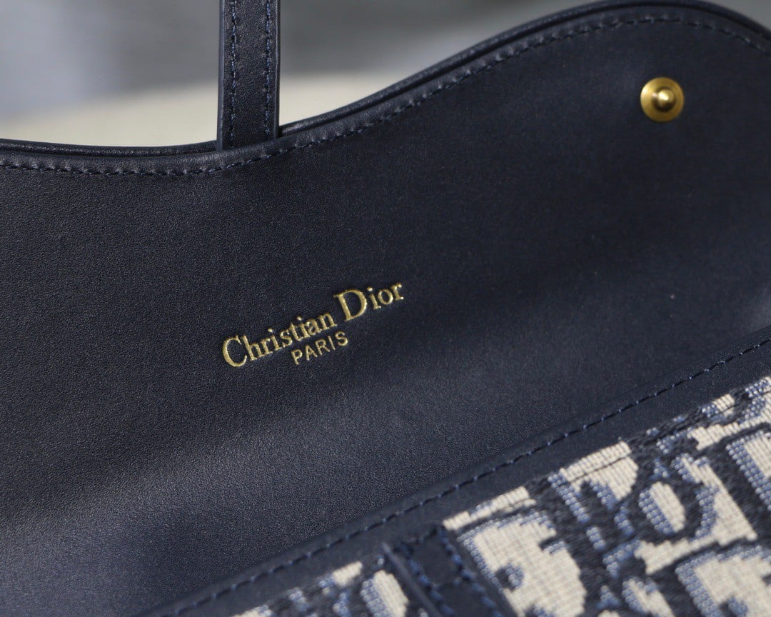 Dior Saddle Chain Wallet In Blue Oblique Jacquard