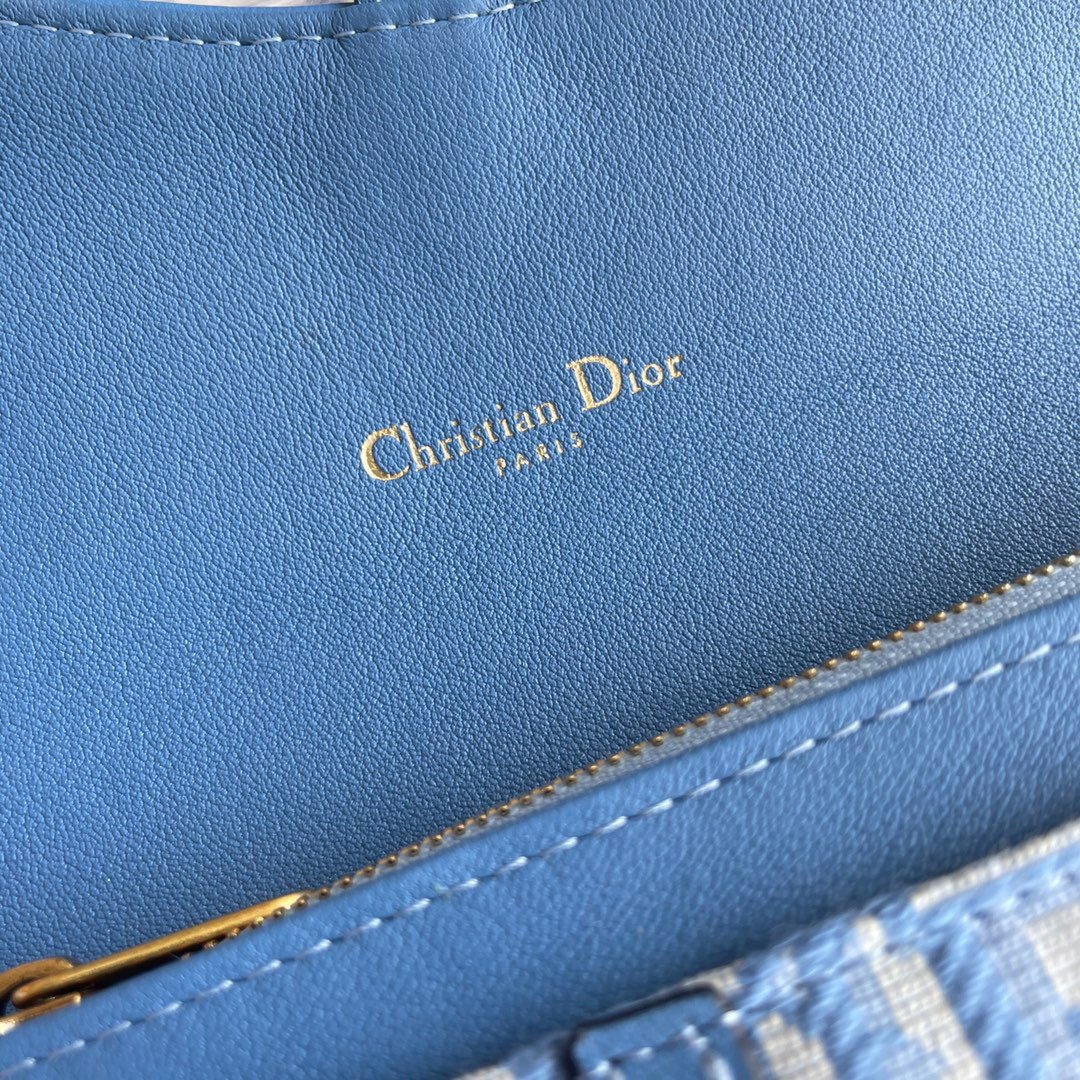 Dior Saddle Chain Wallet In Light Blue Oblique Jacquard