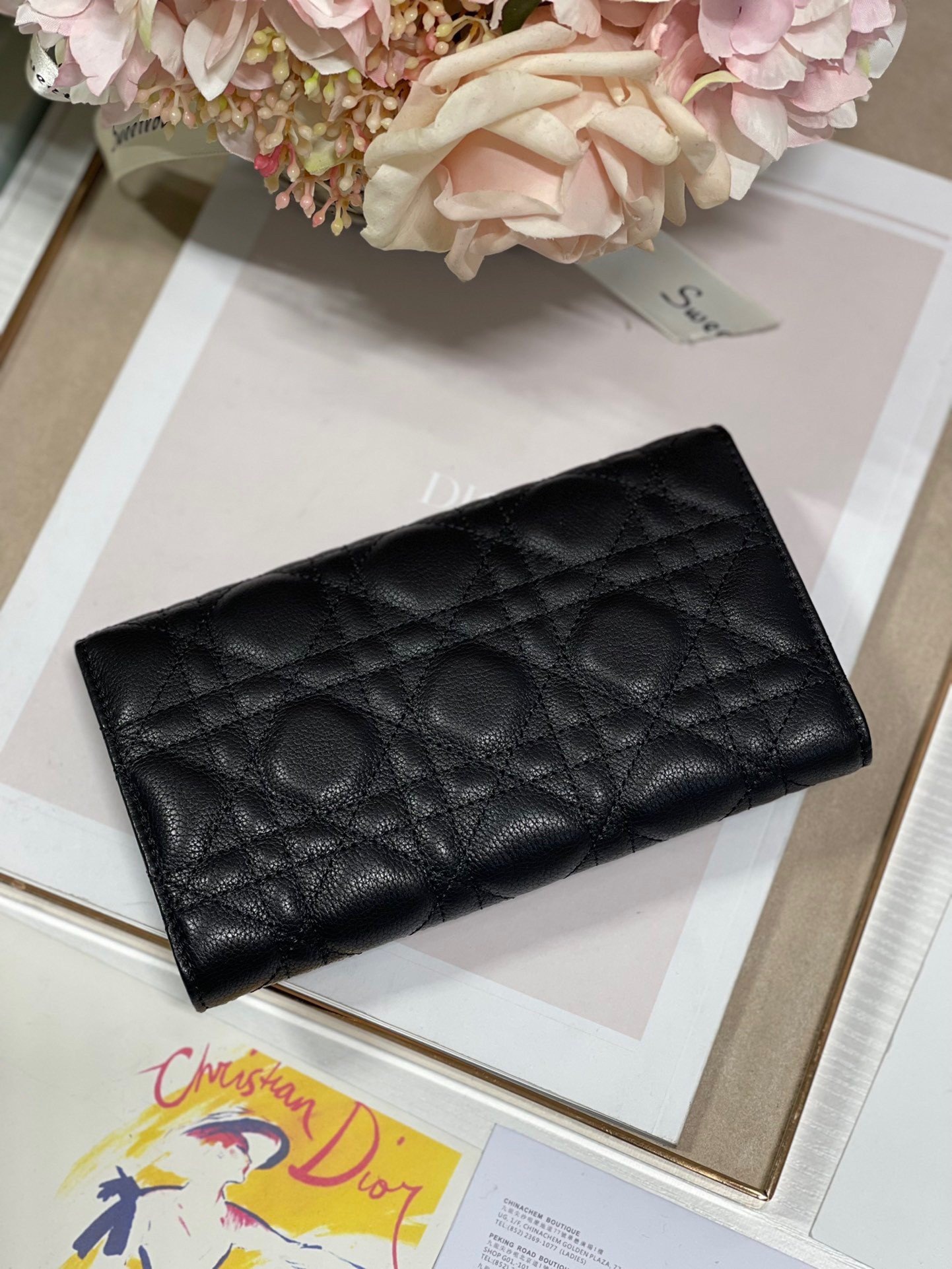 Dior Caro Continental Wallet In Black Cannage Calfskin