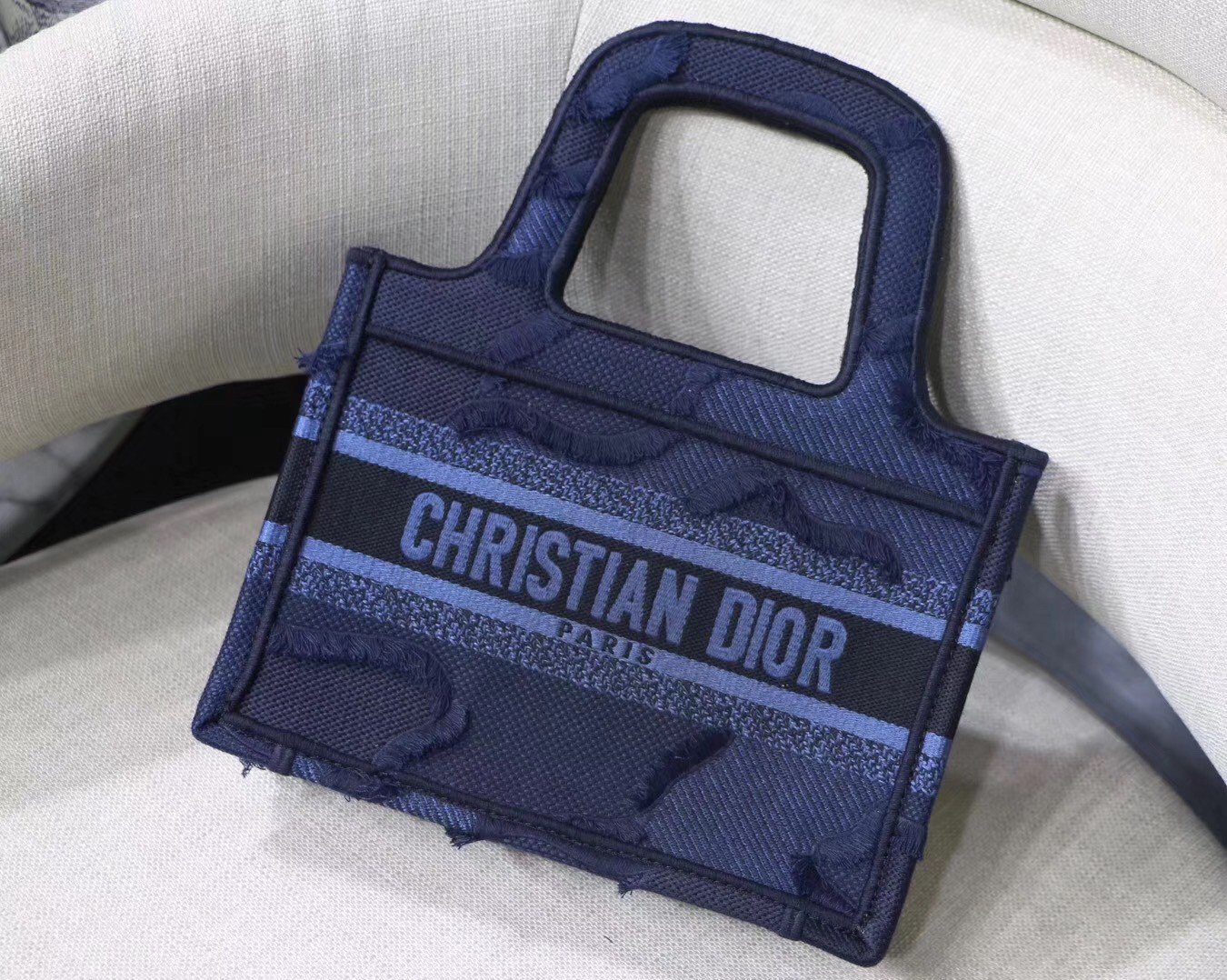 Dior Mini Book Tote Bag In Blue Camouflage Canvas