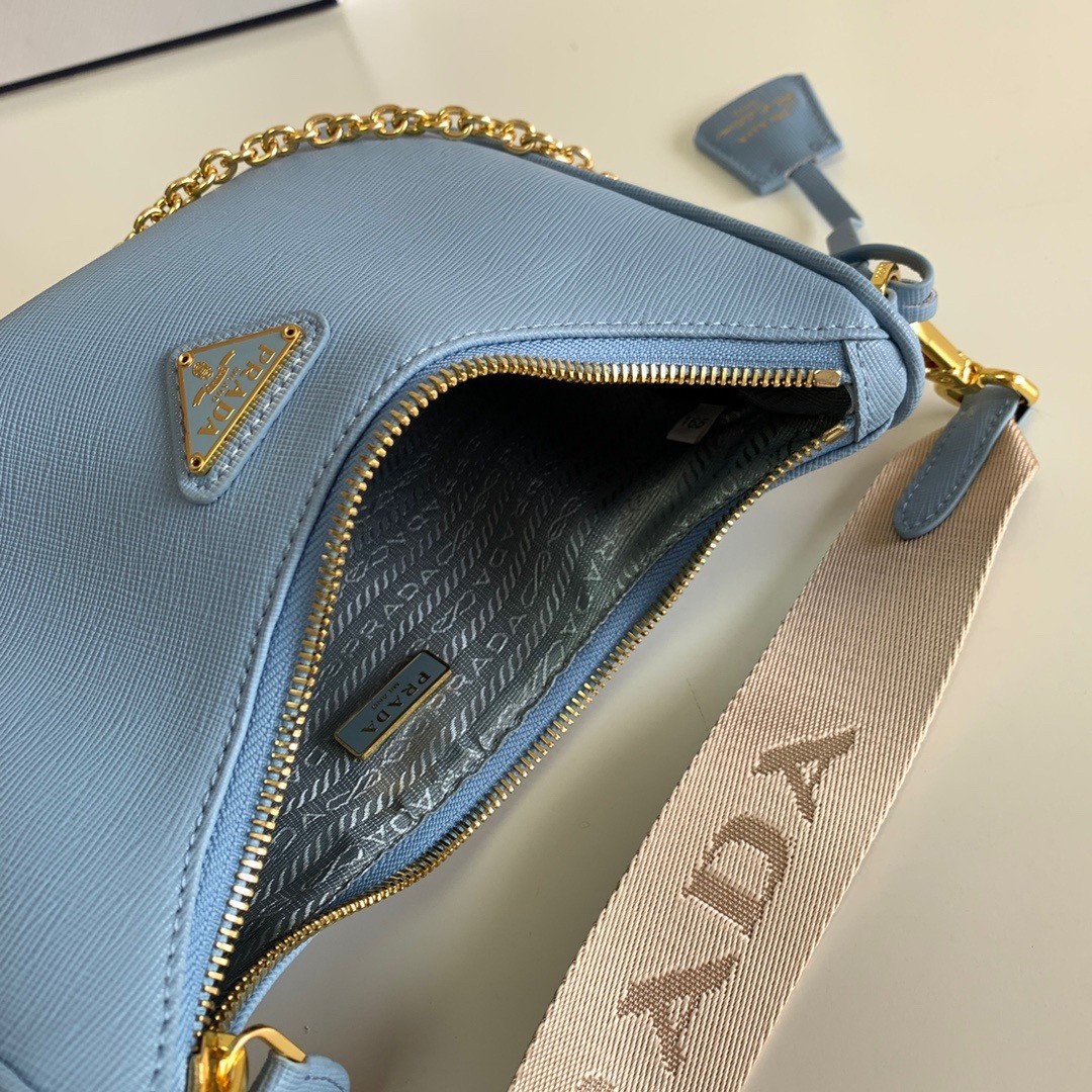 Prada Re-Edition 2005 Shoulder Bag In Blue Saffiano Leather