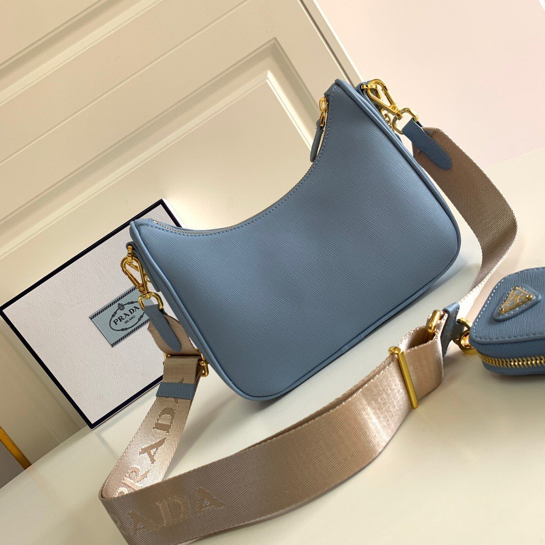 Prada Re-Edition 2005 Shoulder Bag In Blue Saffiano Leather