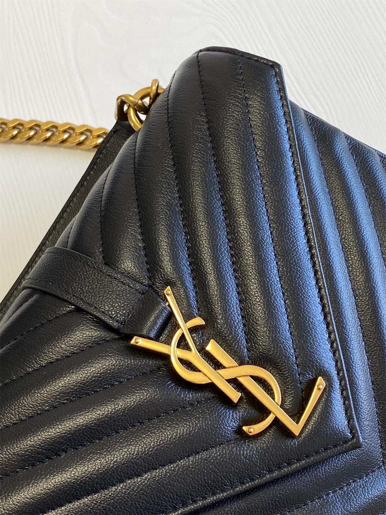 Saint Laurent College Medium Chain Bag In Noir Goatskin