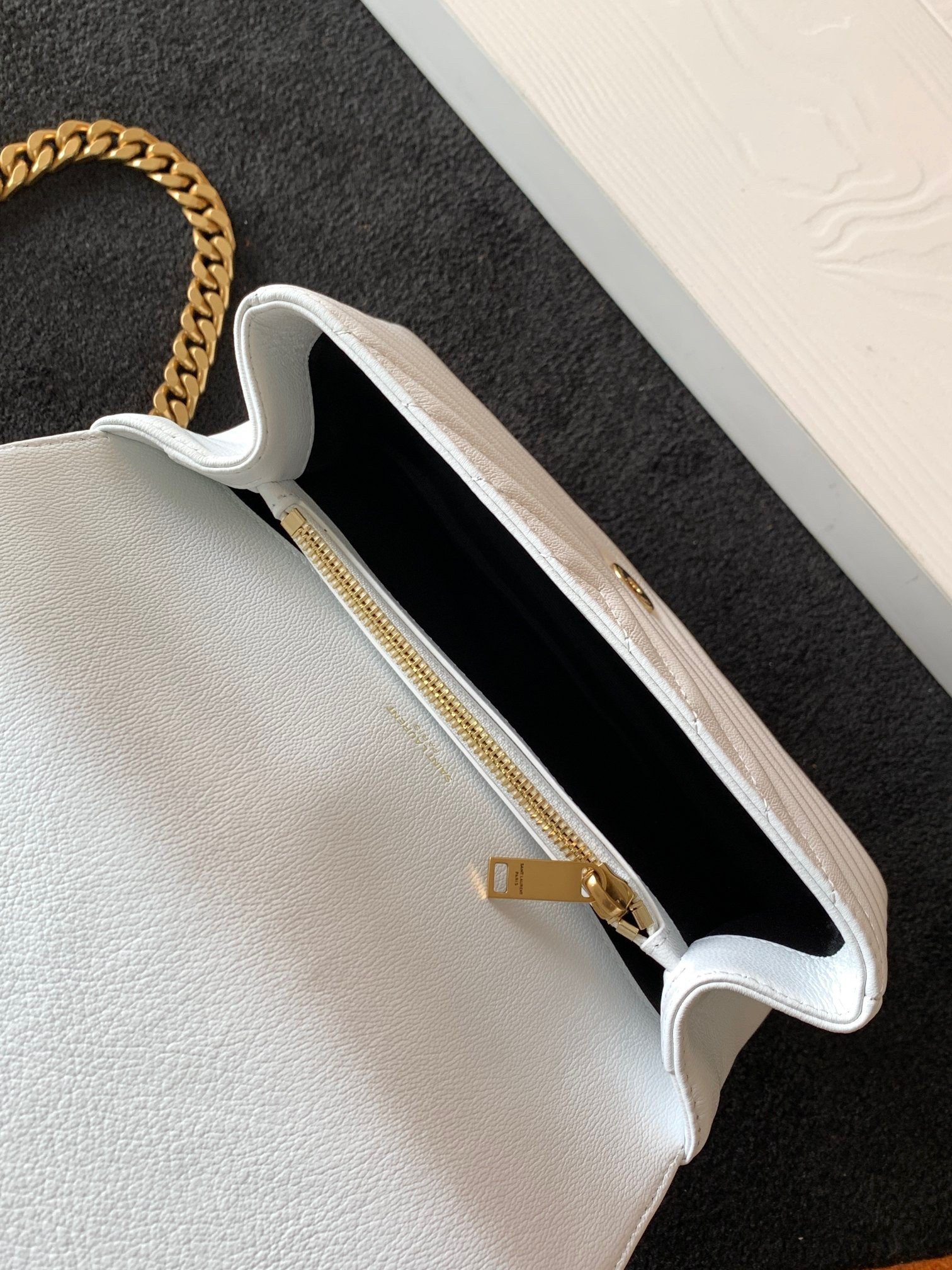 Saint Laurent College Medium Chain Bag In White Goatskin