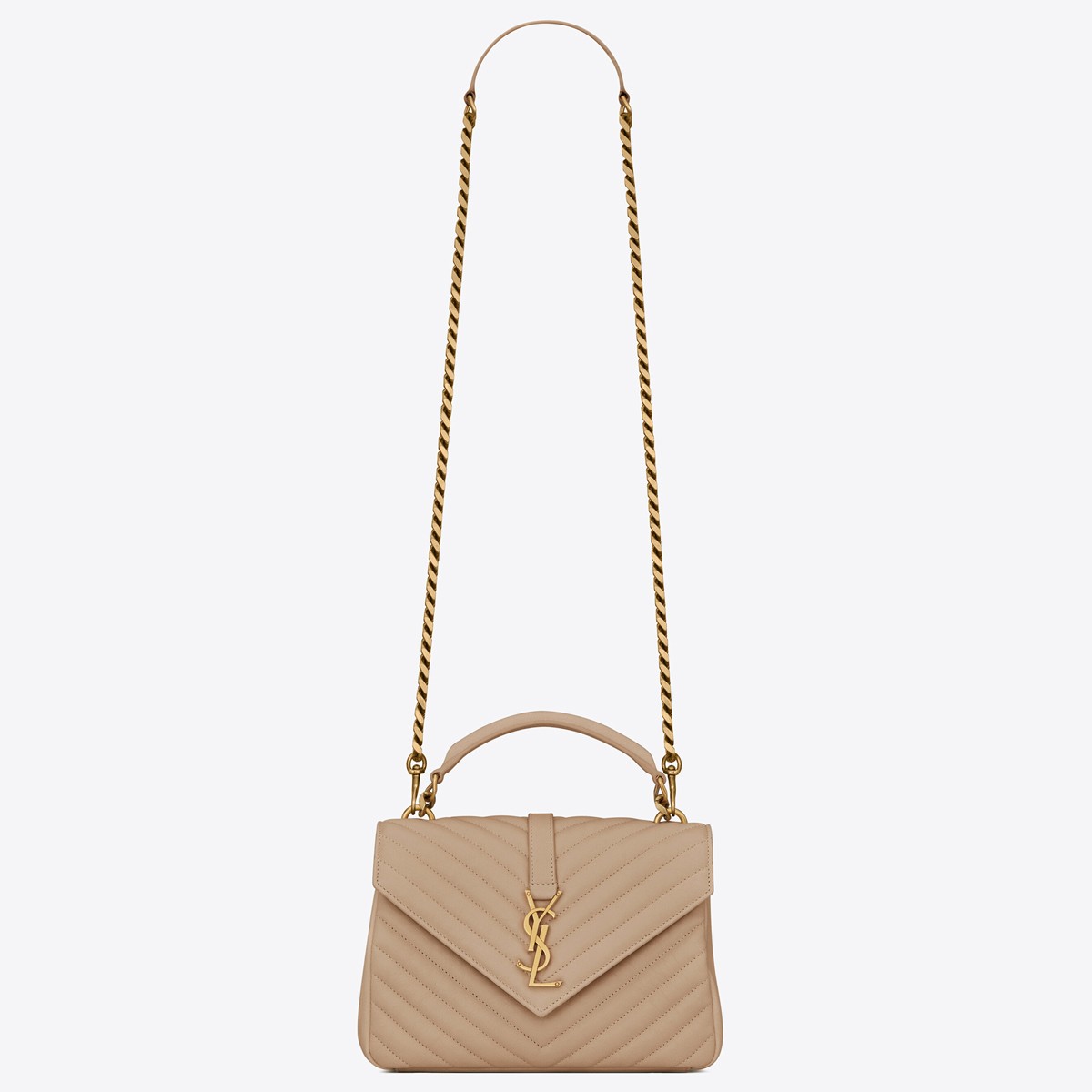 Saint Laurent College Medium Chain Bag In Beige Goatskin