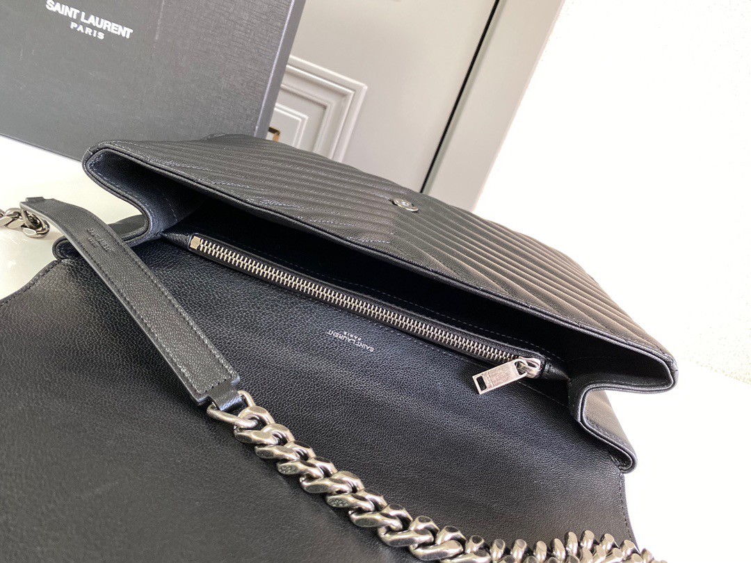 Saint Laurent College Large Chain Bag In Noir Goatskin