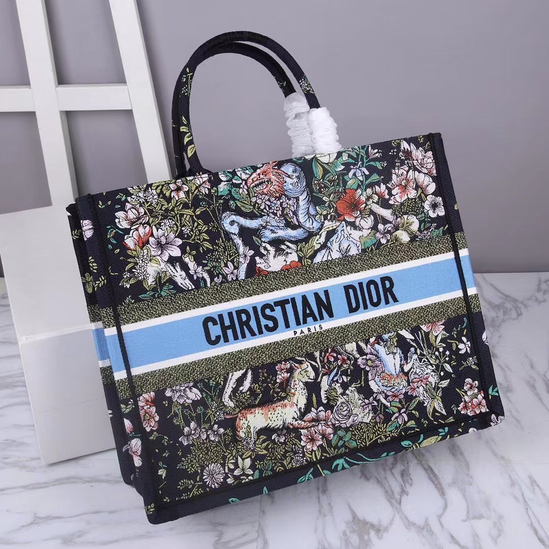 Dior Large Book Tote Bag In Blue D-Constellation Embroidery