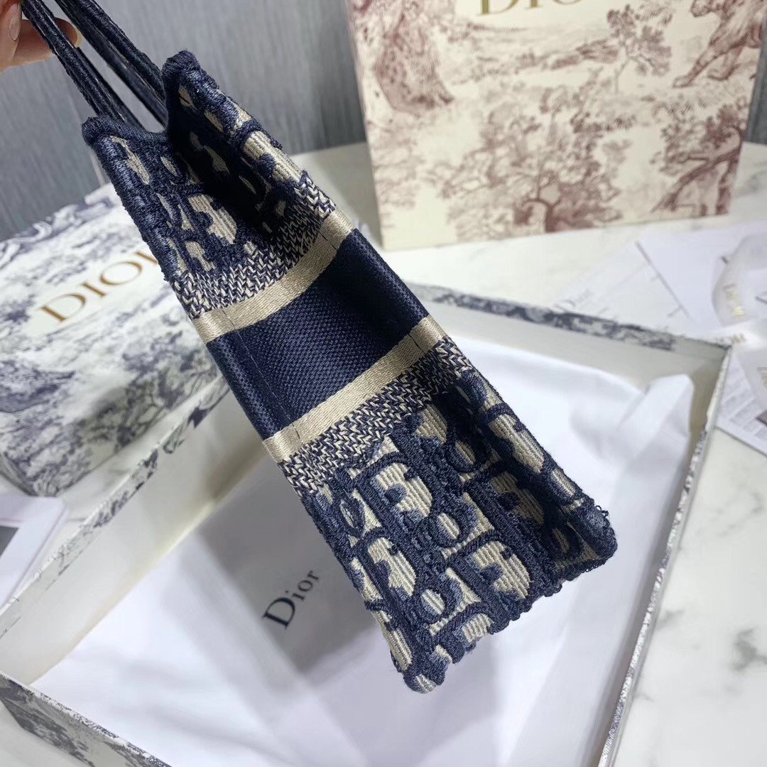 Dior Mini Book Tote Bag In Blue Dior Oblique Embroidery