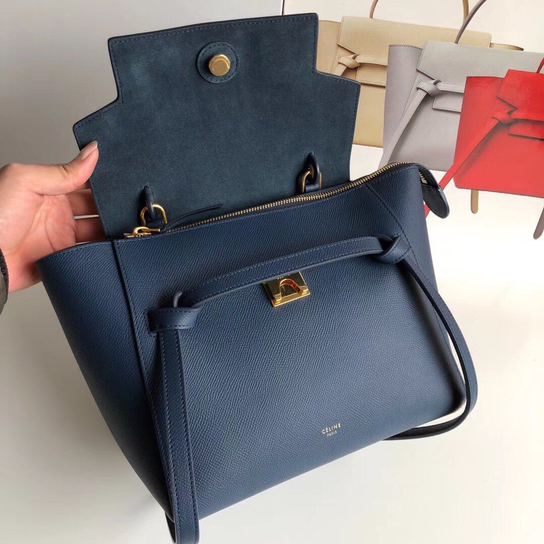 Celine Micro Belt Bag In Navy Blue Grained Calfskin