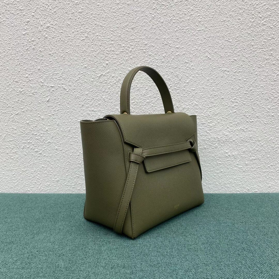 Celine Micro Belt Bag In Dark Olive Grained Calfskin