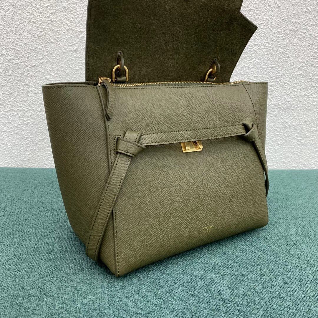 Celine Micro Belt Bag In Dark Olive Grained Calfskin