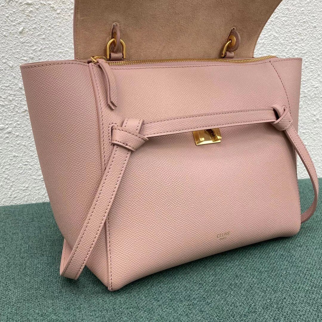 Celine Micro Belt Bag In Vintage Pink Grained Calfskin