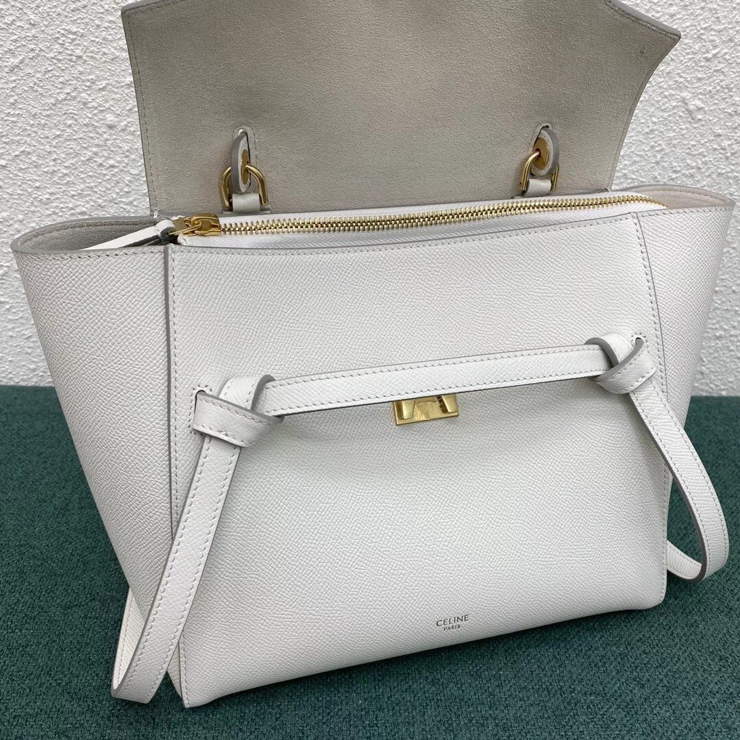 Celine Micro Belt Bag In White Grained Calfskin