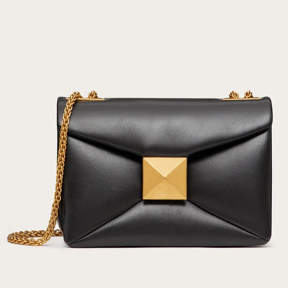 Valentino One Stud Chain Bag In Black Nappa Leather