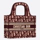 Dior Mini Book Tote Bag In Bordeaux Velvet Oblique Embroidered