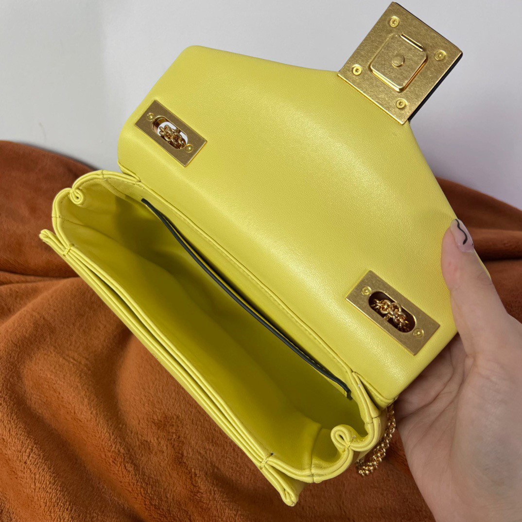 Valentino One Stud Chain Bag In Yellow Nappa Leather