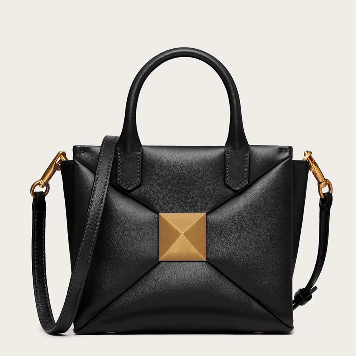 Valentino One Stud Top Handle Bag In Black Nappa Leather