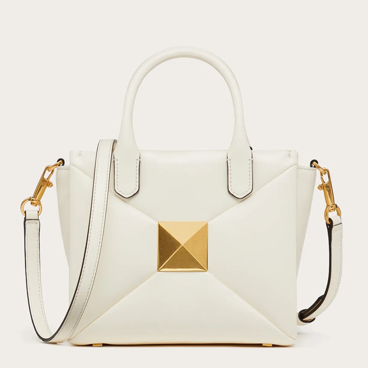 Valentino One Stud Top Handle Bag In White Nappa Leather