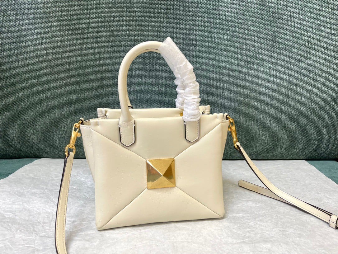 Valentino One Stud Top Handle Bag In White Nappa Leather