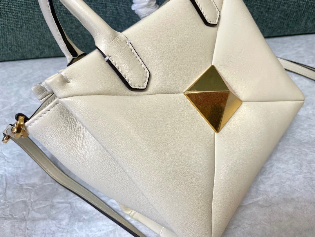 Valentino One Stud Top Handle Bag In White Nappa Leather