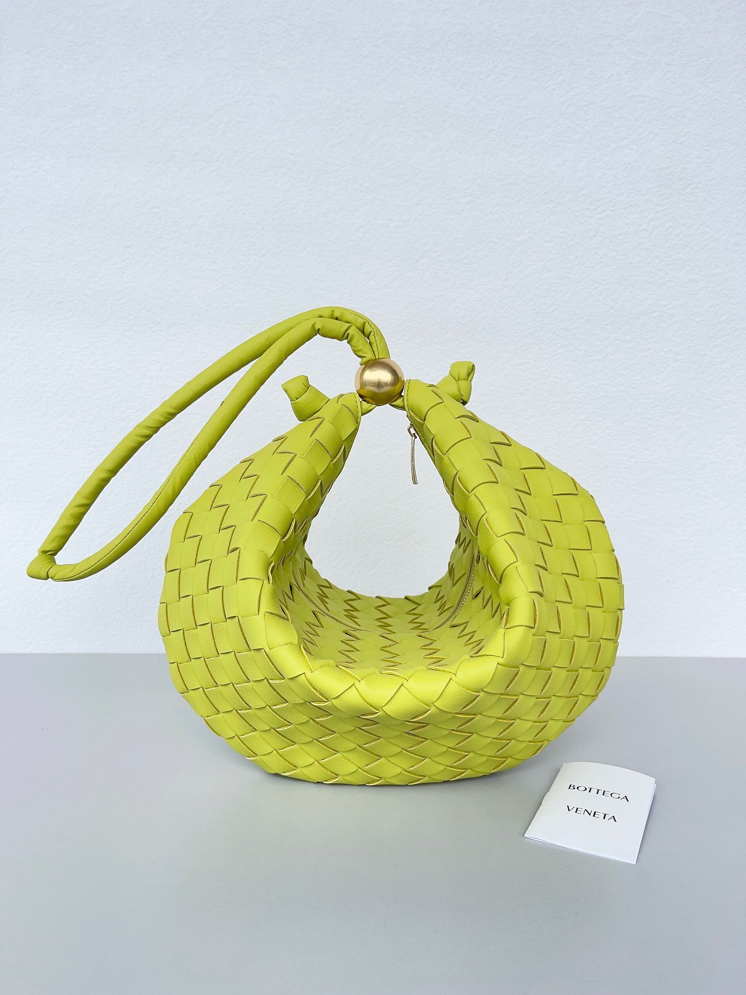 Bottega Veneta Turn Bag In Acid Kiwi Intrecciato Lambskin