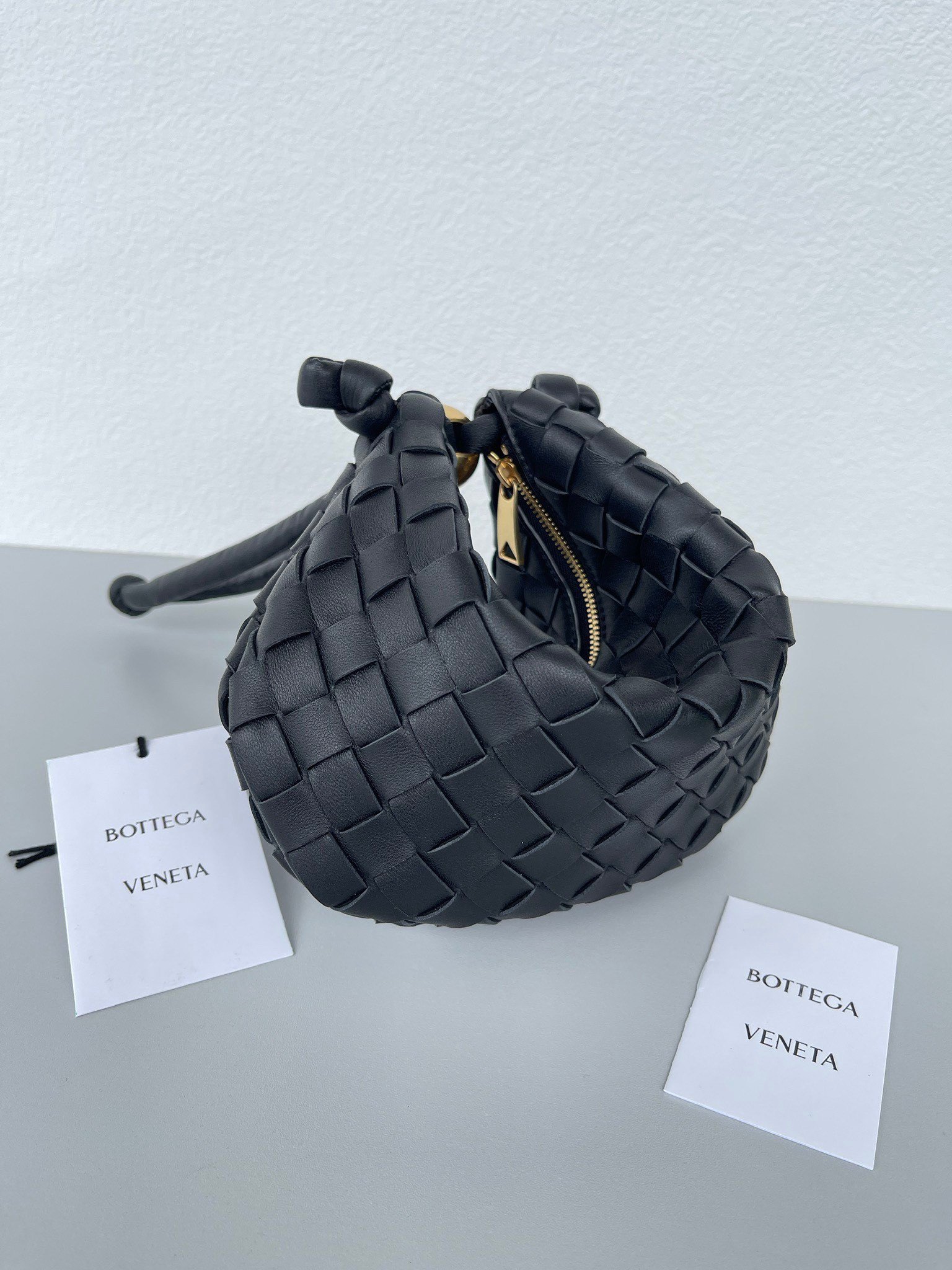 Bottega Veneta Turn Bag In Black Intrecciato Lambskin