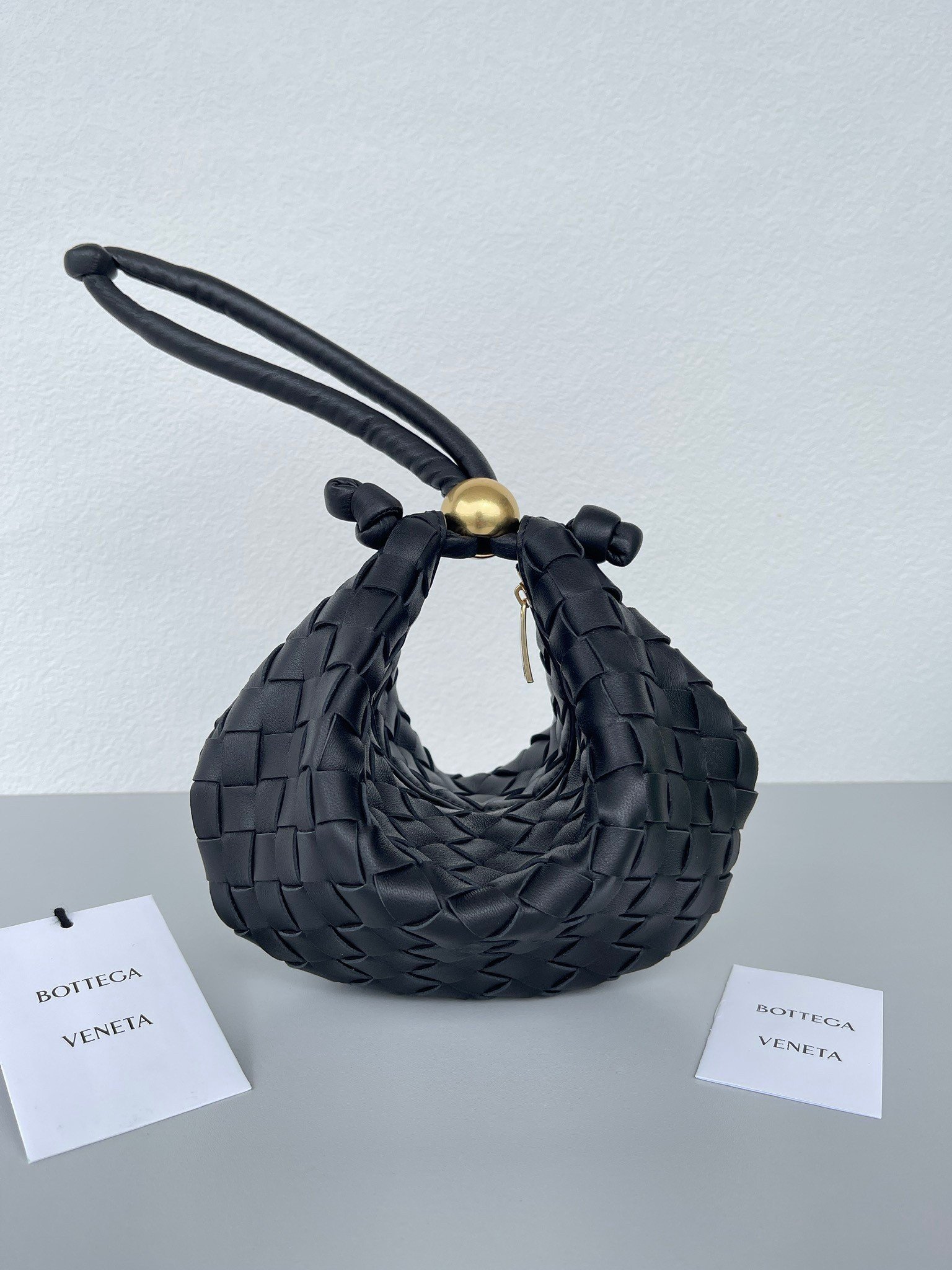 Bottega Veneta Turn Bag In Black Intrecciato Lambskin