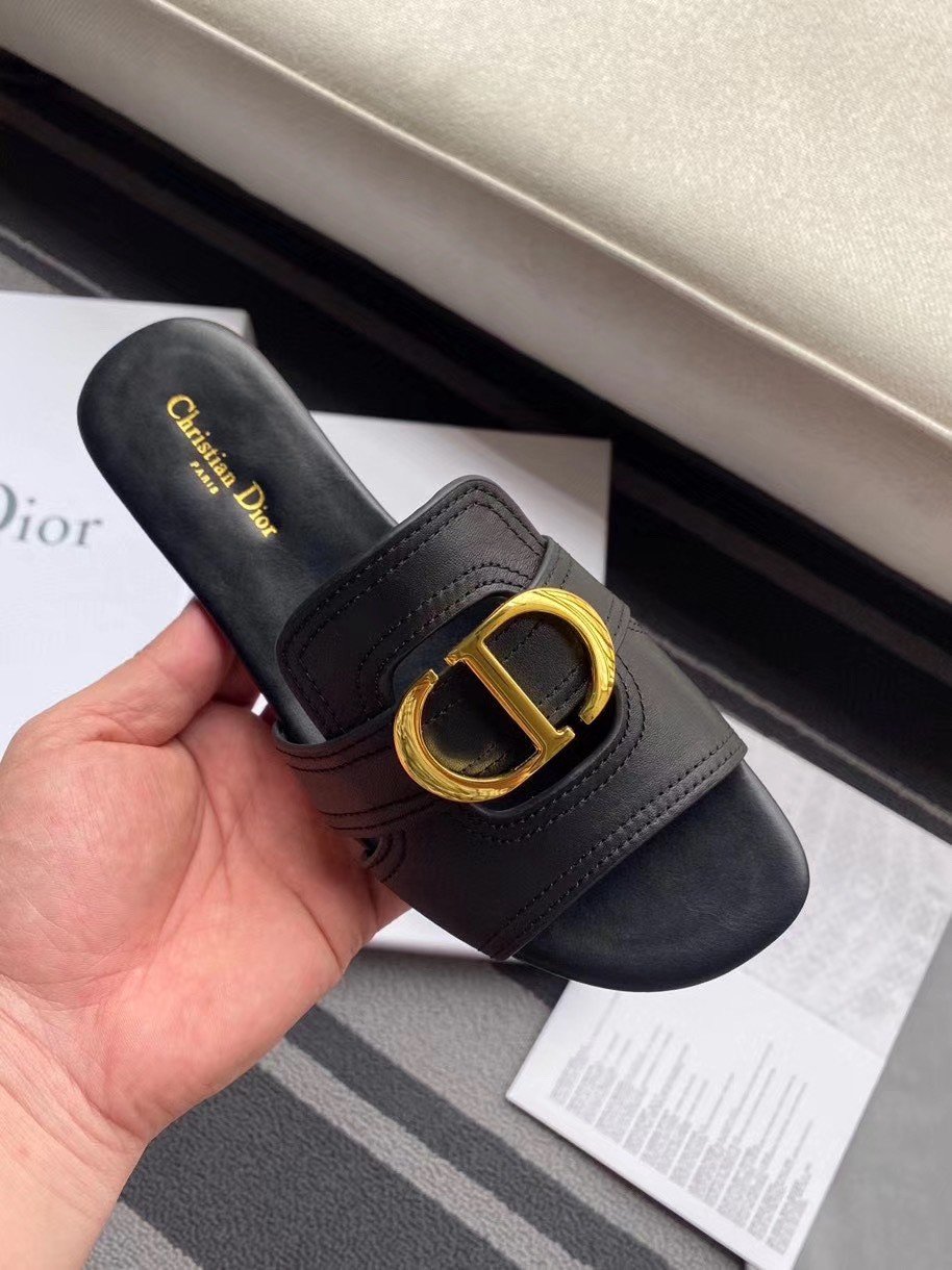 Dior 30 Montaigne Slides In Black Calfskin