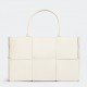 Bottega Veneta Arco Medium Tote In White Intrecciato Lambskin