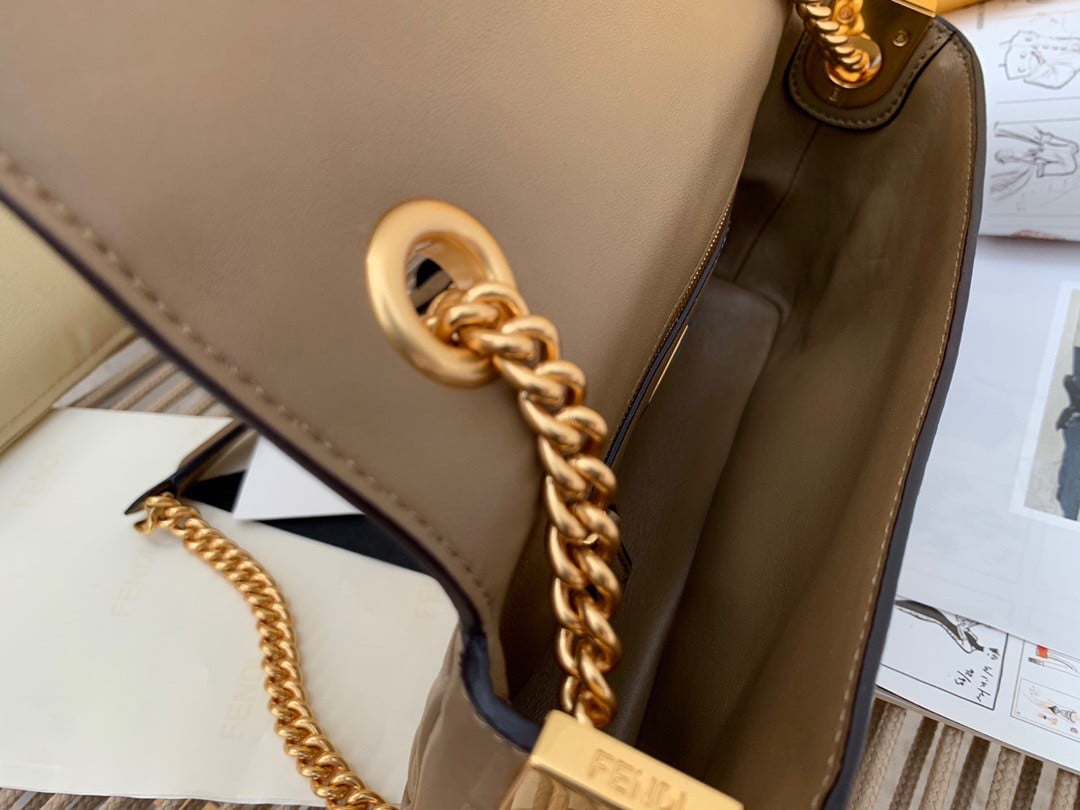 Fendi Baguette Chain Midi Bag In Taupe Nappa Leather