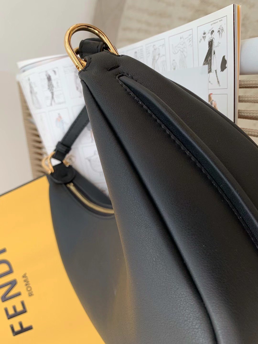 Fendi Fendigraphy Small Hobo Bag In Black Leather