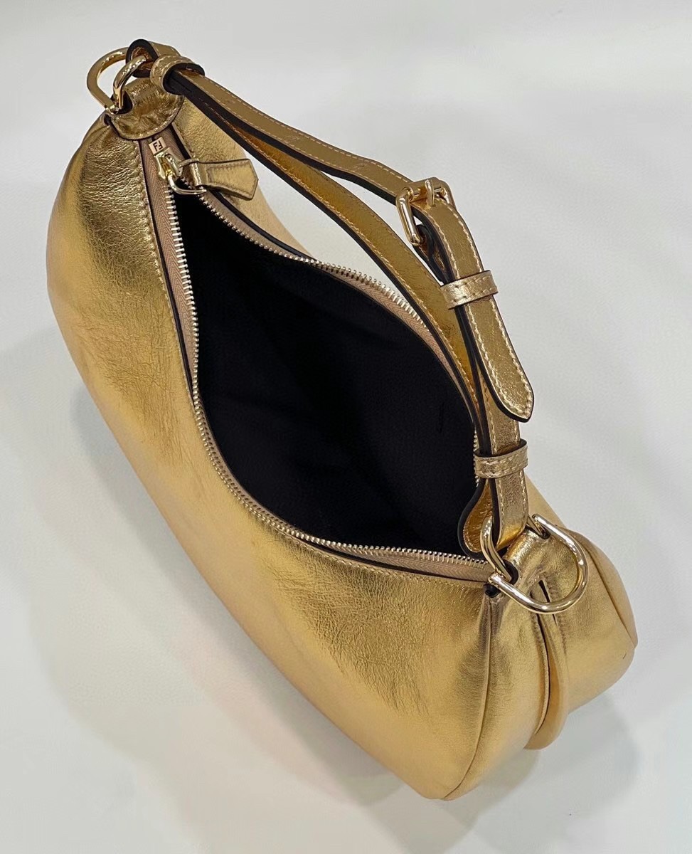 Fendi Fendigraphy Small Hobo Bag In Gold Metallic Leather