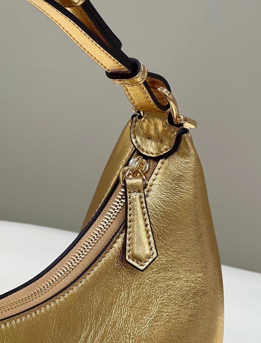 Fendi Fendigraphy Small Hobo Bag In Gold Metallic Leather