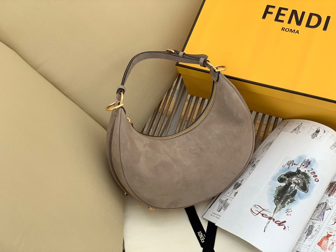 Fendi Fendigraphy Small Hobo Bag In Beige Suede Leather