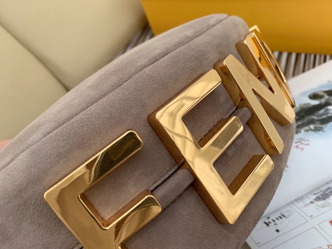 Fendi Fendigraphy Small Hobo Bag In Beige Suede Leather