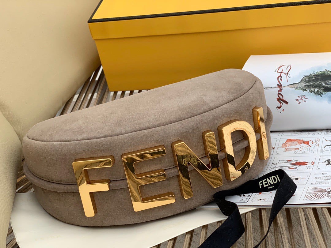 Fendi Fendigraphy Small Hobo Bag In Beige Suede Leather