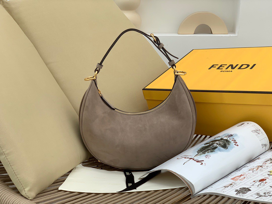 Fendi Fendigraphy Small Hobo Bag In Beige Suede Leather