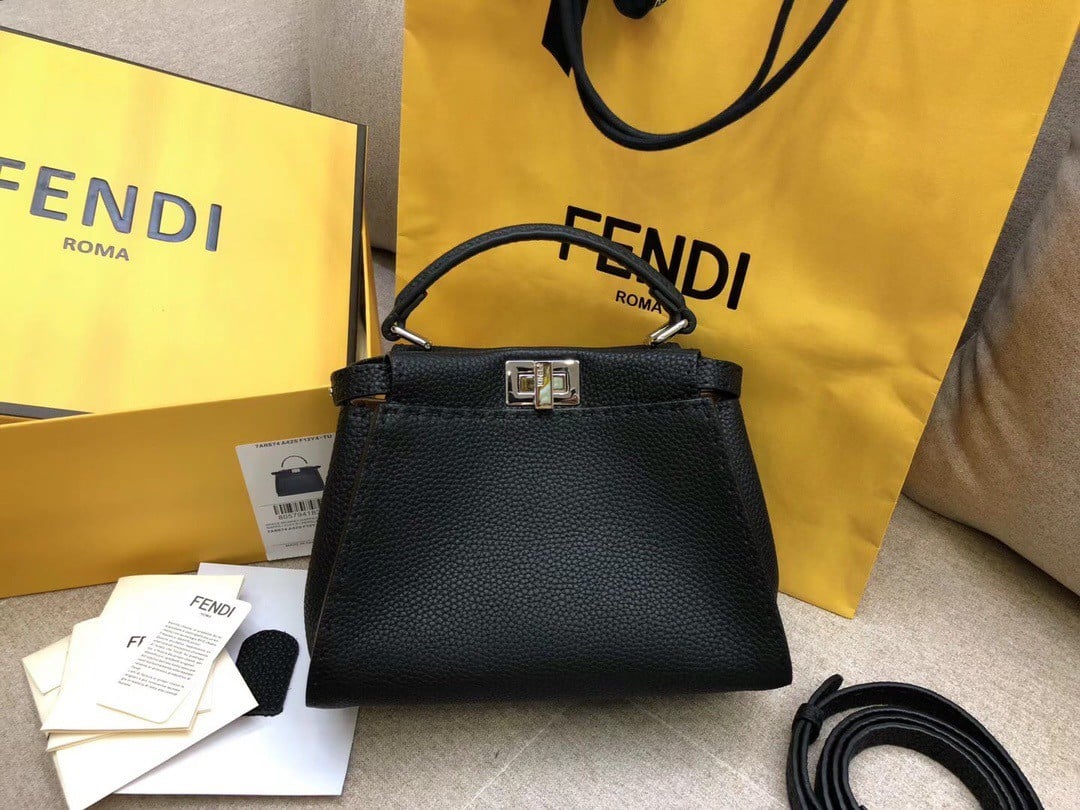 Fendi Peekaboo Mini Selleria Bag In Black Romano Leather