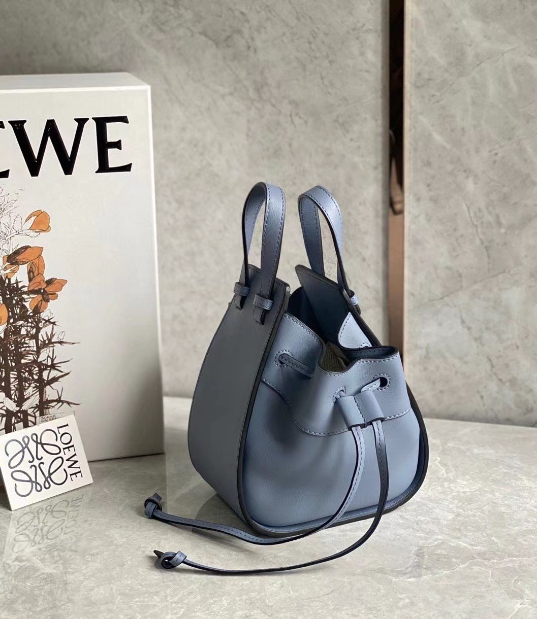 Loewe Mini Hammock Drawstring Bag In Blue Calfskin