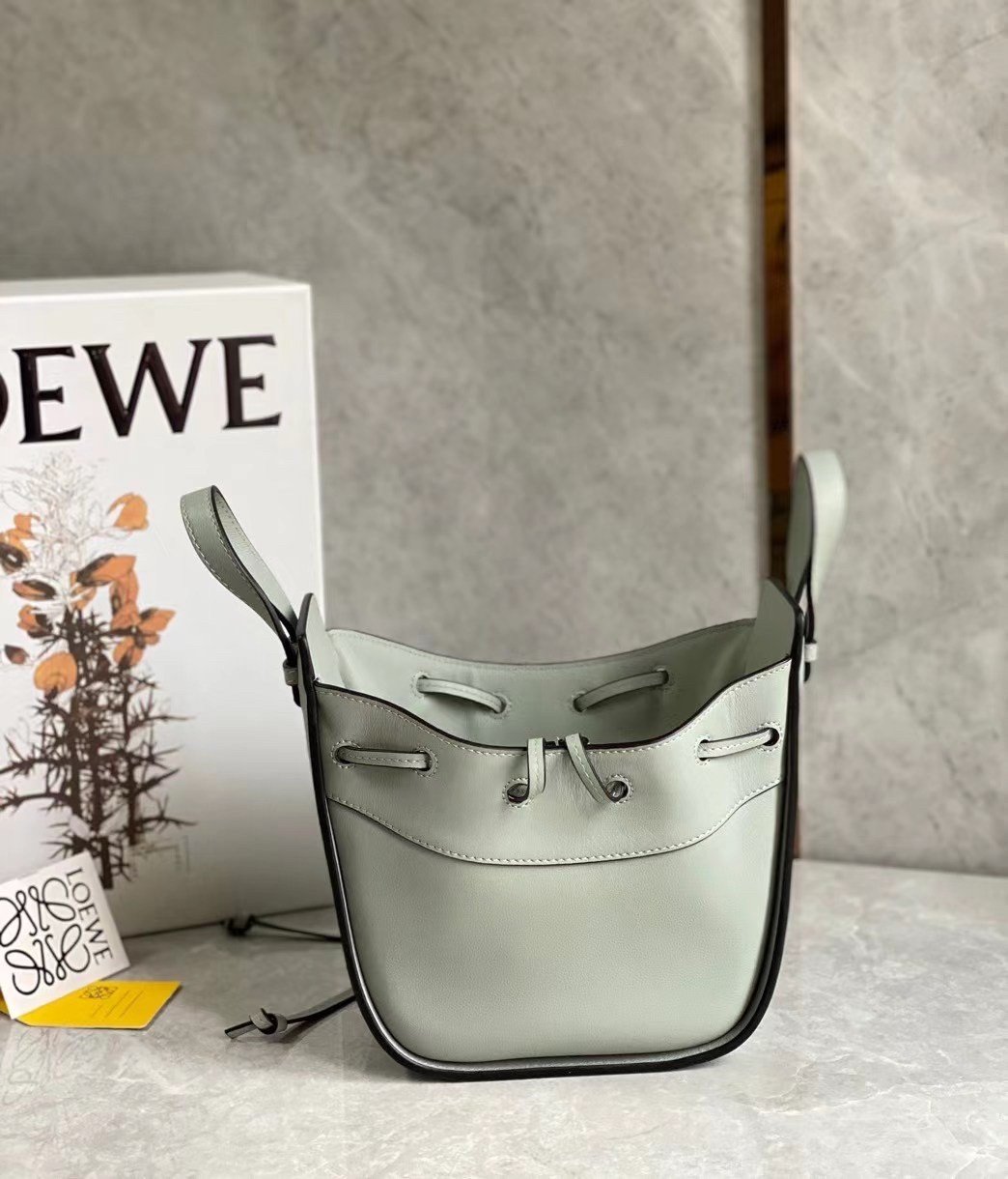 Loewe Mini Hammock Drawstring Bag In Ash Grey Calfskin