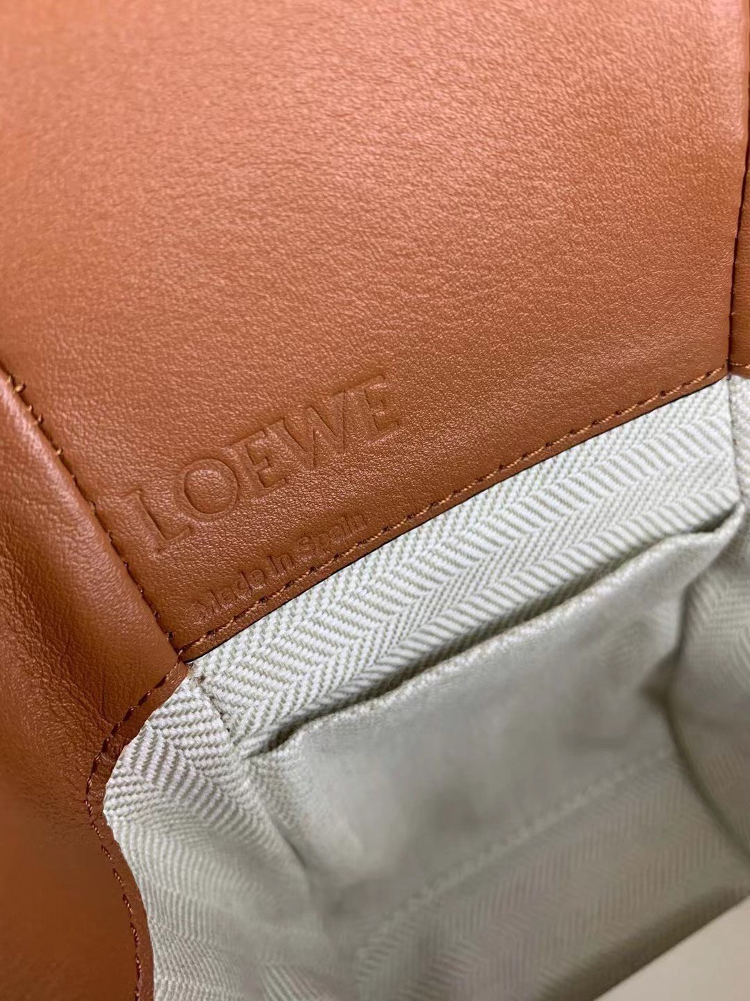 Loewe Mini Hammock Drawstring Bag In Brown Calfskin