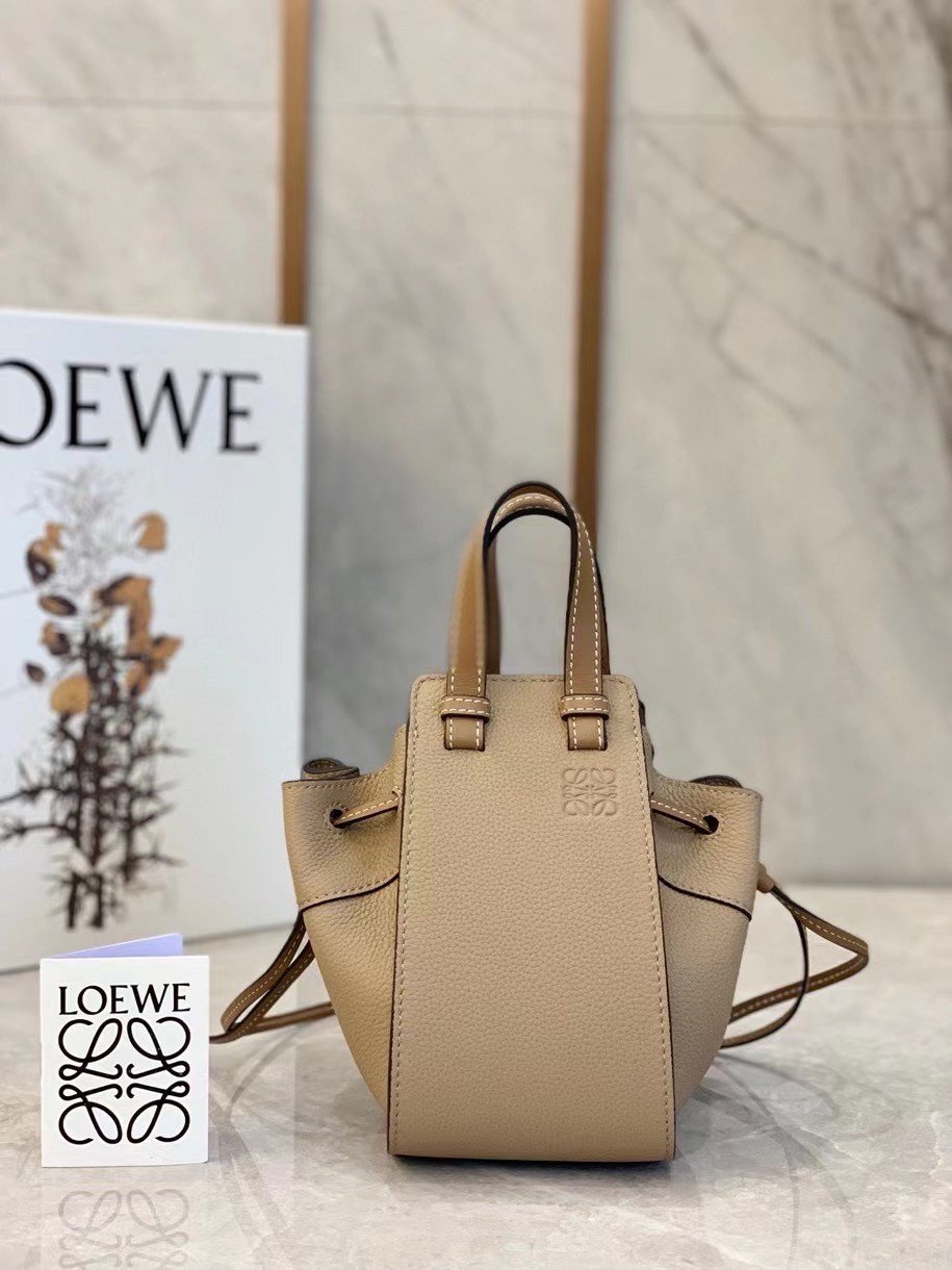 Loewe Mini Hammock Drawstring Bag In Sand Grained Leather