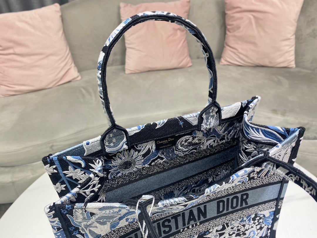 Dior Medium Book Tote Bag In Blue Zodiac Fantastico Embroidery