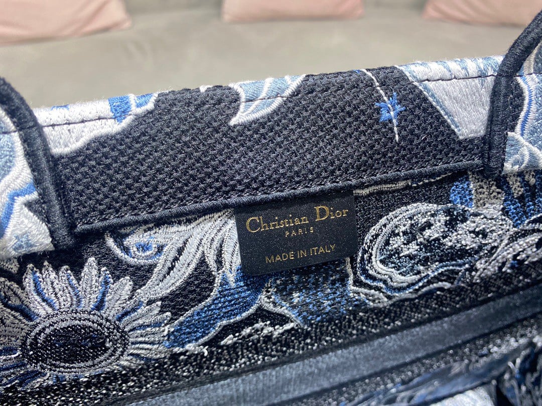 Dior Medium Book Tote Bag In Blue Zodiac Fantastico Embroidery