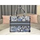 Dior Medium Book Tote Bag In Blue Zodiac Fantastico Embroidery