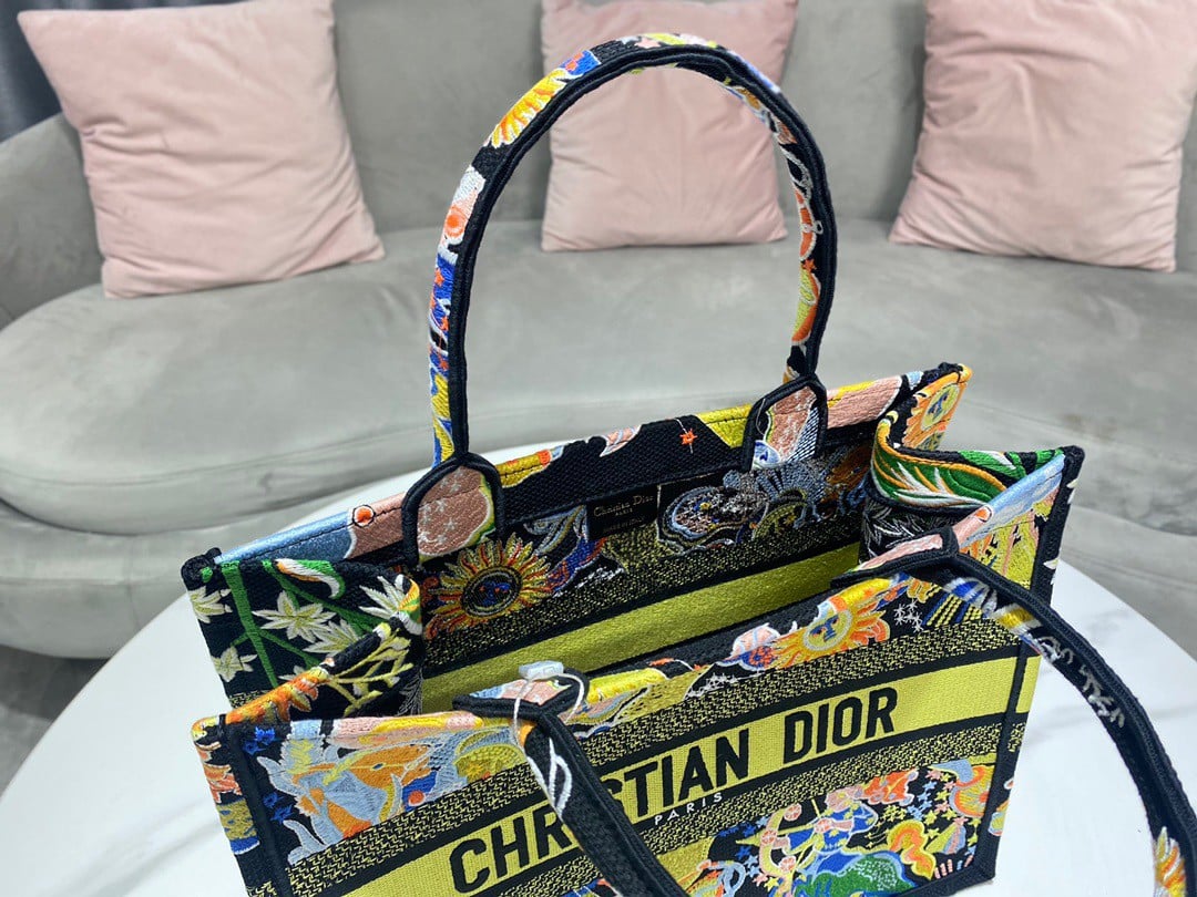 Dior Medium Book Tote Bag In Multicolor Zodiac Fantastico Embroidery