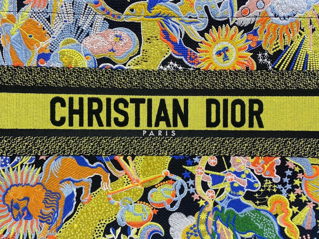 Dior Medium Book Tote Bag In Multicolor Zodiac Fantastico Embroidery