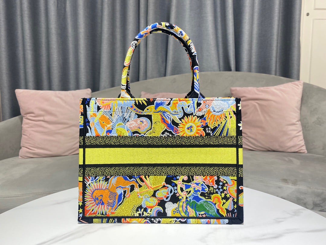 Dior Medium Book Tote Bag In Multicolor Zodiac Fantastico Embroidery