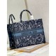 Dior Large Book Tote Bag In Blue Dior Roses Embroidery